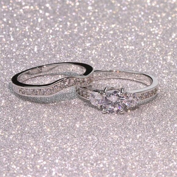 😍Shiny Round CZ Luxury Silver Beautiful Wedding Ring for Women, K876 - Picture 8 of 9